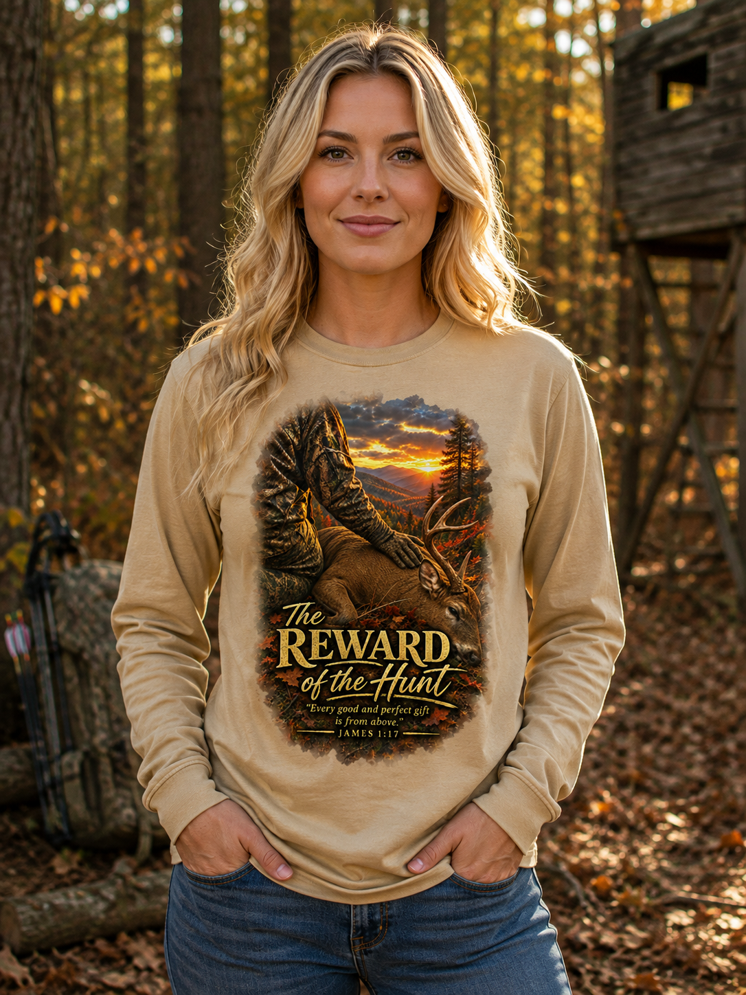 The Reward of the Hunt | James 1:17 | Christian Hunting Long Sleeve Shirt