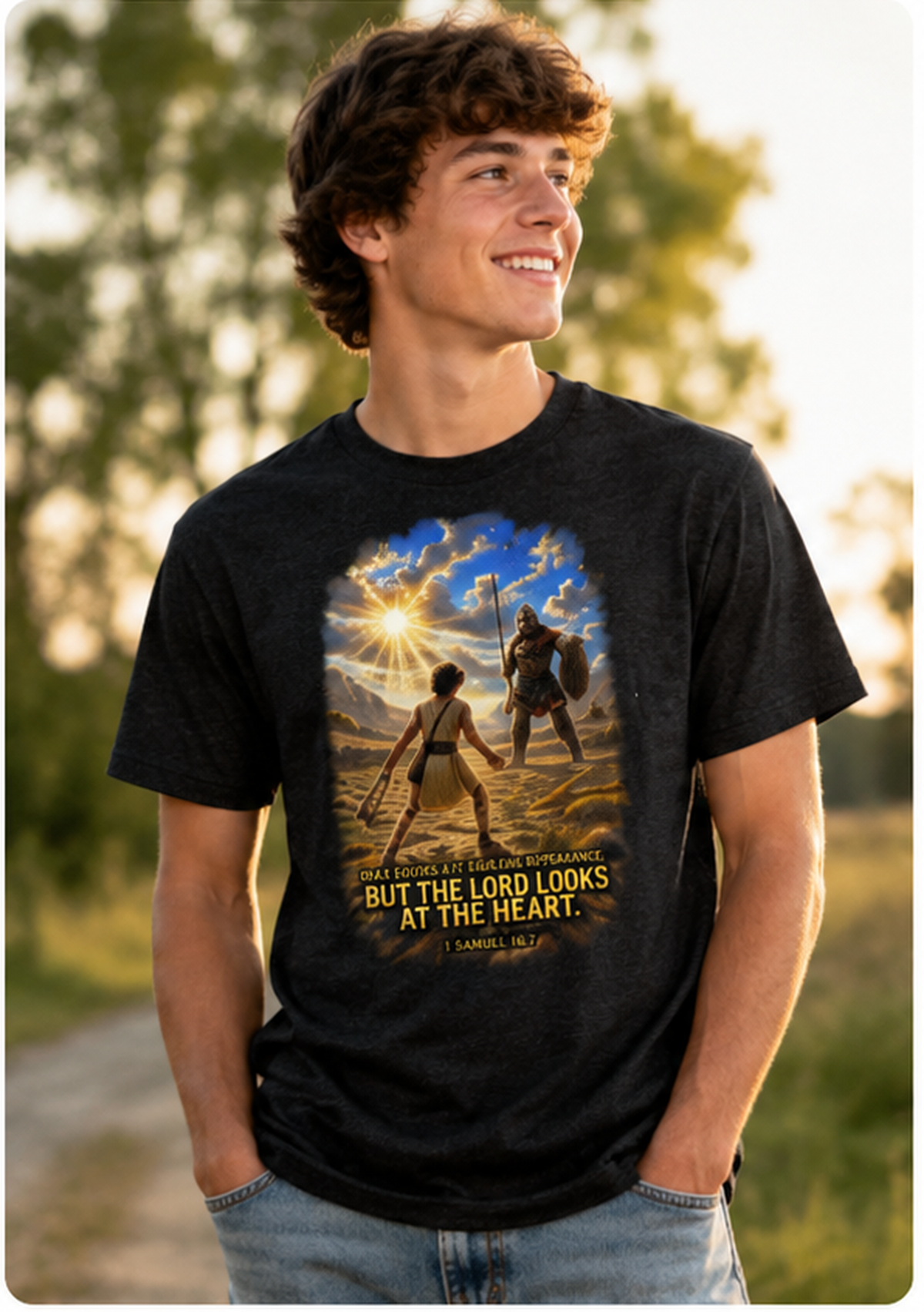 David and Goliath | 1 Samuel 16:7 | Christian T-Shirt