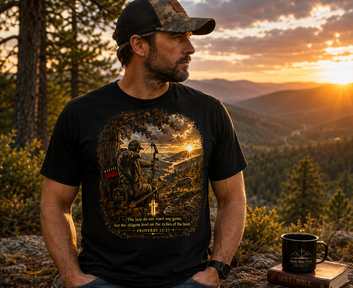 The Hunter | Proverbs 12:27 | Christian Hunting T-Shirt
