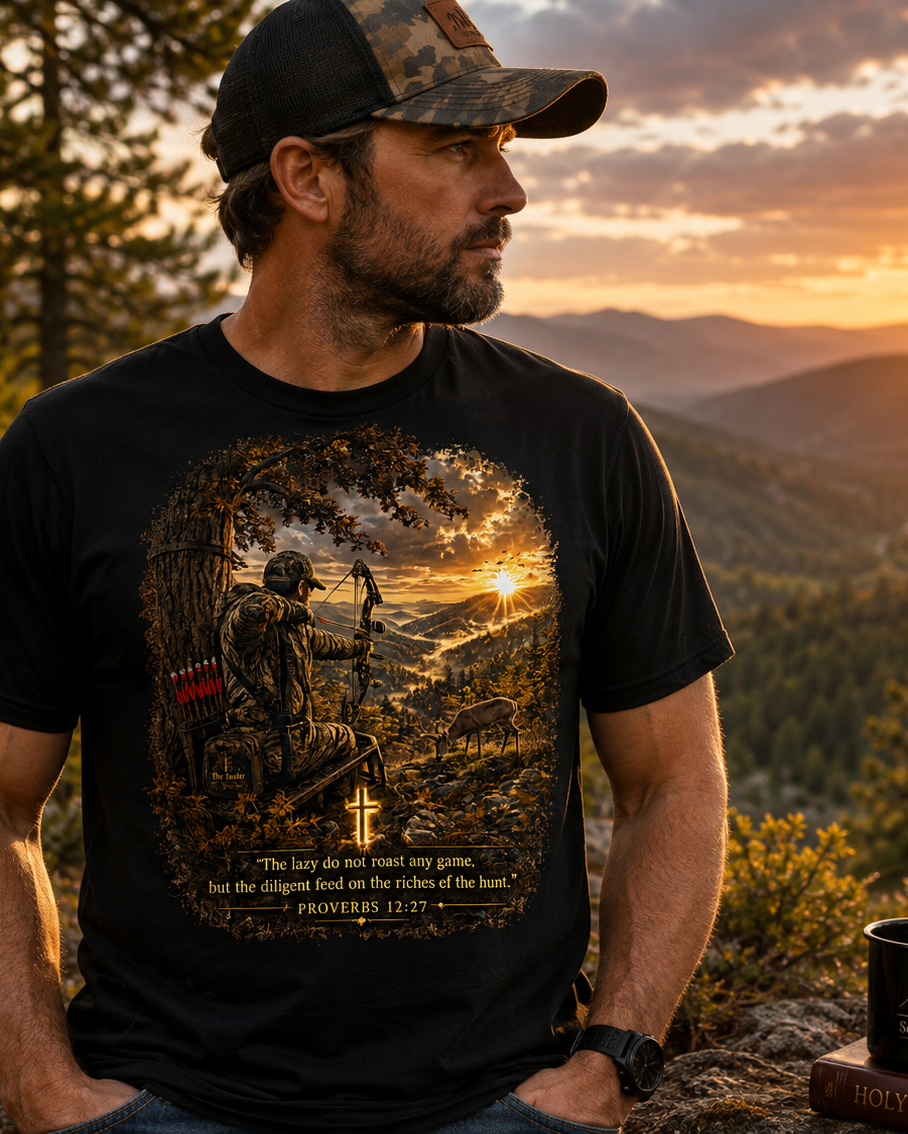 The Hunter | Proverbs 12:27 | Christian Hunting T-Shirt