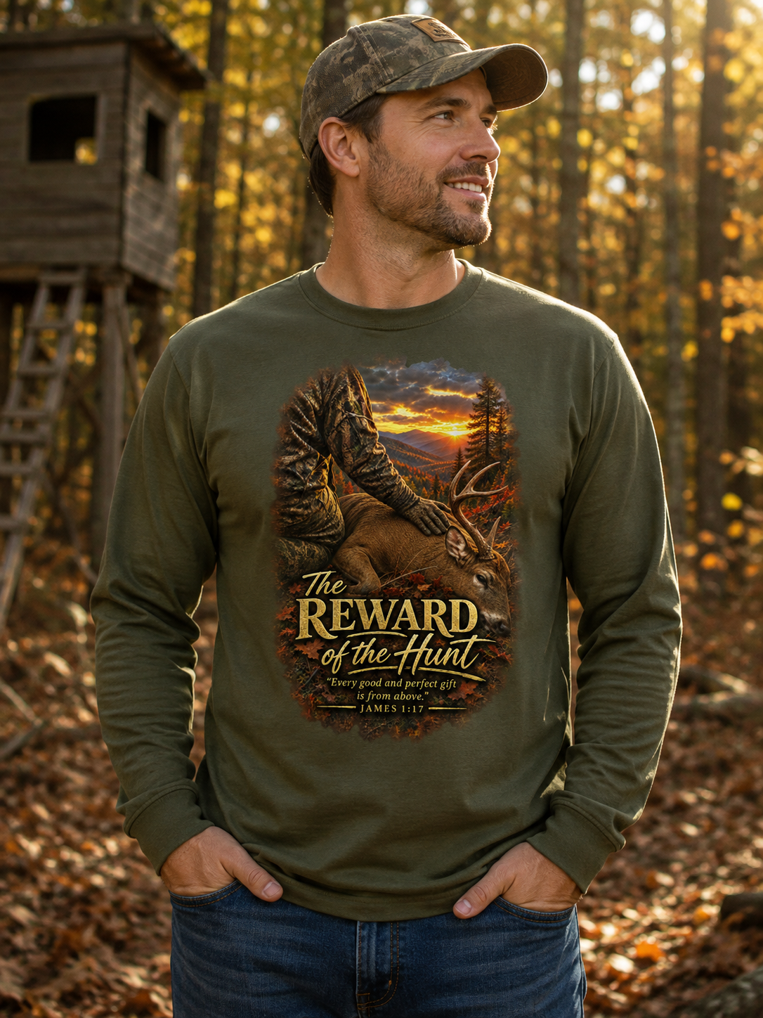 The Reward of the Hunt | James 1:17 | Christian Hunting Long Sleeve Shirt